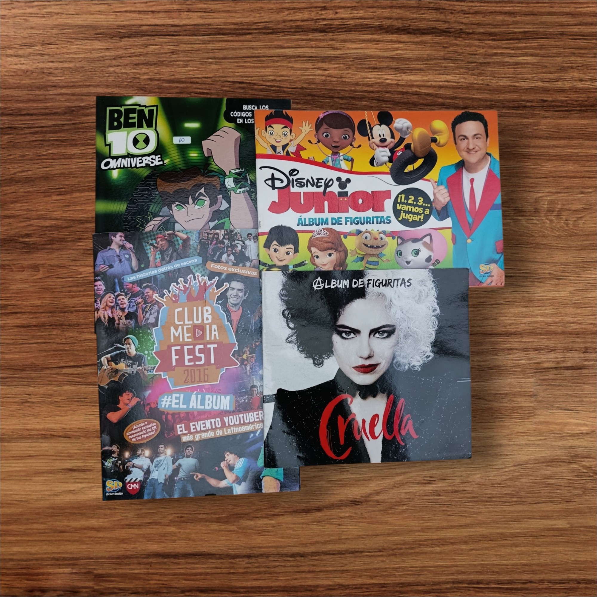 Lote de 4 Álbumes Completamente Vacíos: Disney Junior, Club Media Fest, Ben 10 y Cruella
